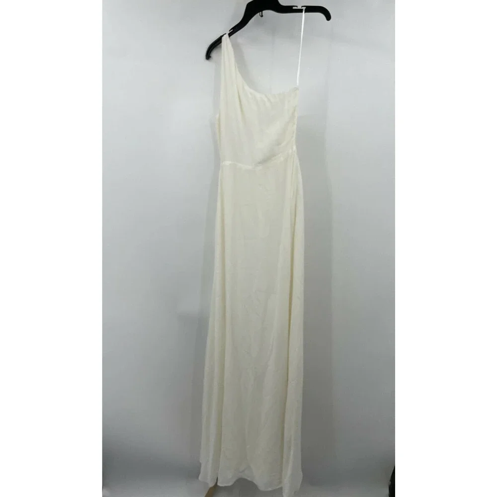 Reformation Evelyn One Shoulder Dress Ivory Size 2 Chiffon Front Slit Dress - Picture 3 of 7